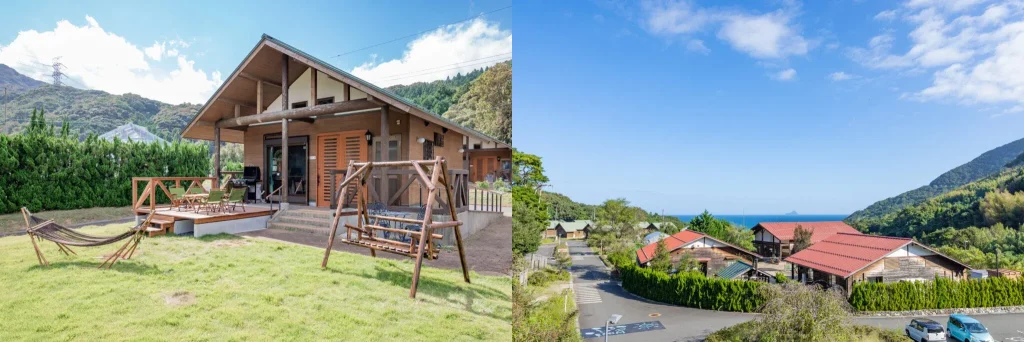 Wooden cottages in the mountains