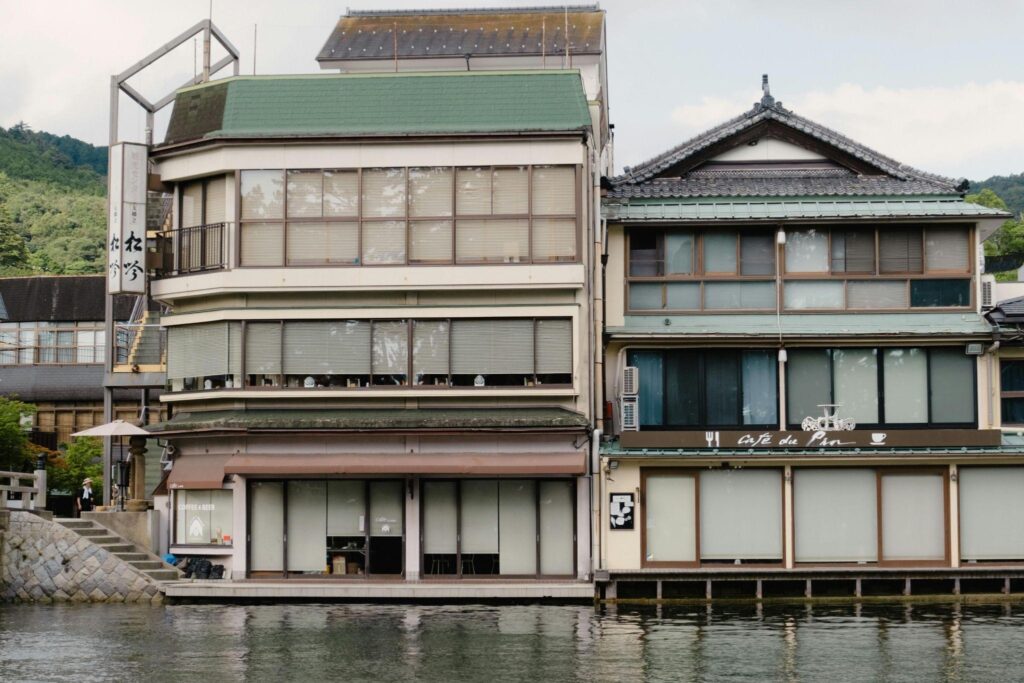 Shops along the water line in Kyoto