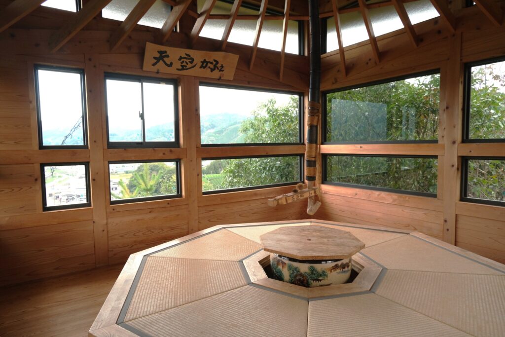 Wooden interior of the Sky Cafe with panoramic views